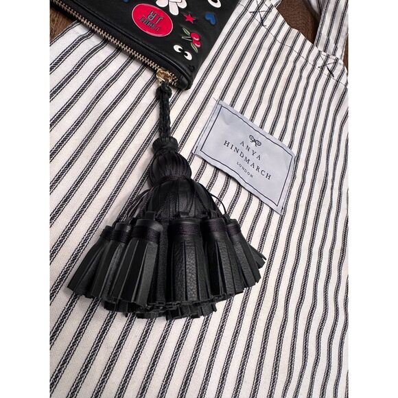 Anya Hindmarch Georgiana All Over Wink Sticker Clutch Bag Black Leather - Picture 6 of 9